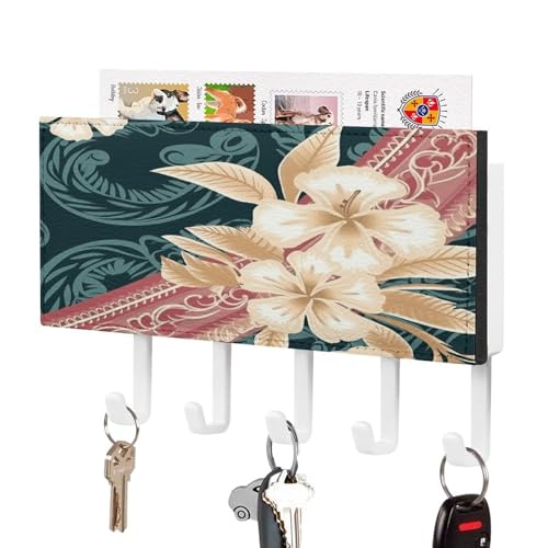 YHNNH Schlüsselhaken zur Wandmontage, elegantes hawaiianisches Muster, Kunststoff-Dekor-Schlüsselaufhänger für die Wand mit 5 Schlüsselhaken, individuelles Schlüsselbrett für Eingangsbereich von YHNNH