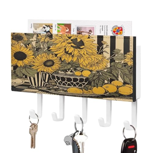 YHNNH Schlüsselhaken zur Wandmontage, gelber Sonnenblumendruck, Kunststoff-Dekor-Schlüsselaufhänger für die Wand mit 5 Schlüsselhaken, individuelles Schlüsselbrett für Eingangsbereich, Wohnzimmer von YHNNH