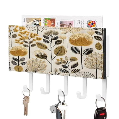 YHNNH Schlüsselhaken zur Wandmontage, hellgoldener Blumendruck, Kunststoff-Dekor-Schlüsselaufhänger für die Wand mit 5 Schlüsselhaken, individuelles Schlüsselbrett für Eingangsbereich, Wohnzimmer von YHNNH