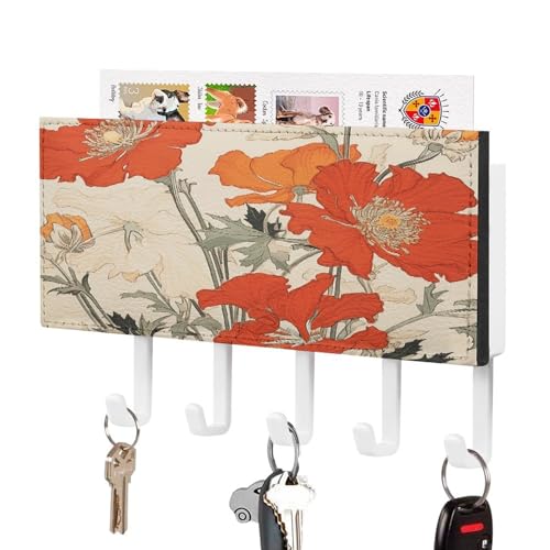 YHNNH Schlüsselhaken zur Wandmontage, leuchtend orange mit Blumensprinten, Kunststoff-Dekor-Schlüsselaufhänger für die Wand mit 5 Schlüsselhaken, individuelles Schlüsselbrett für Eingangsbereich von YHNNH