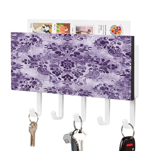 YHNNH Schlüsselhaken zur Wandmontage, lila Spitze, gemustert, Kunststoff-Dekor-Schlüsselaufhänger für die Wand mit 5 Schlüsselhaken, individuelles Schlüsselbrett für Eingangsbereich, Wohnzimmer, Büro von YHNNH