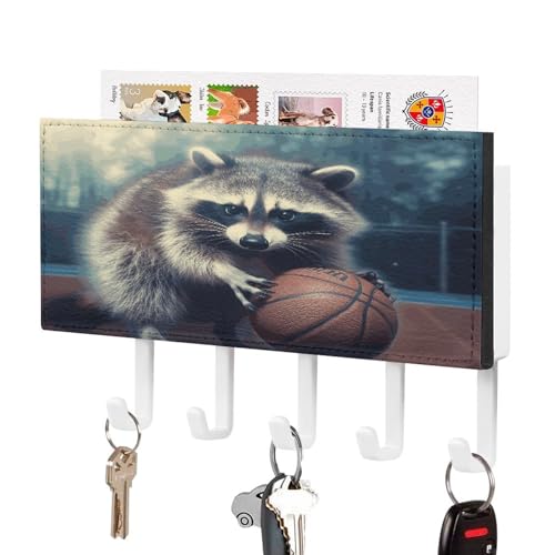 YHNNH Schlüsselhaken zur Wandmontage, lustiger Waschbär-Basketballdruck, Kunststoff-Dekor-Schlüsselaufhänger für die Wand mit 5 Schlüsselhaken, individuelles Schlüsselbrett für Eingangsbereich YHNNH Schlüsselhaken zur Wandmontage, lustiger Waschbär-Basketballdruck, Kunststoff-Dekor-Schlüsselaufhänger für die Wand mit 5 Schlüsselhaken, individuelles Schlüsselbrett für Eingangsbereich von YHNNH