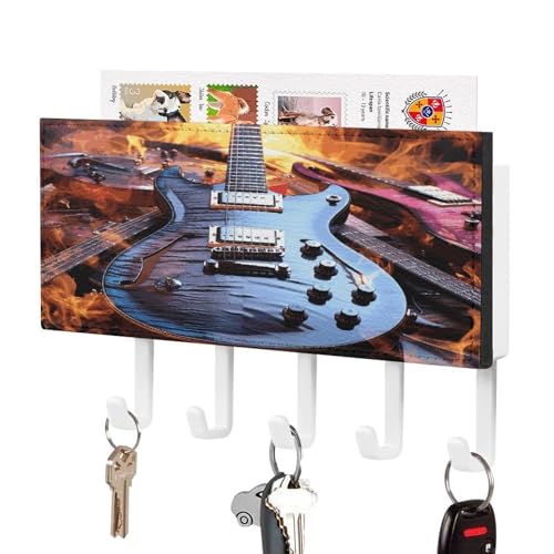 YHNNH Schlüsselhaken zur Wandmontage, magische E-Gitarre, Musikdruck, Kunststoff-Dekor-Schlüsselaufhänger für die Wand mit 5 Schlüsselhaken, individuelles Schlüsselbrett für Eingangsbereich von YHNNH