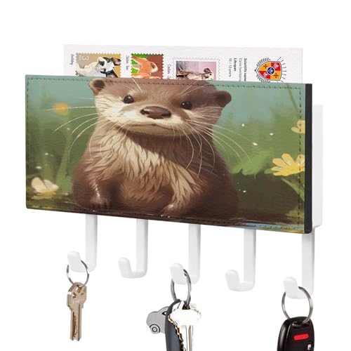 YHNNH Schlüsselhaken zur Wandmontage, niedlicher Otterdruck, Kunststoff-Dekor-Schlüsselaufhänger für die Wand mit 5 Schlüsselhaken, individuelles Schlüsselbrett für Eingangsbereich, Wohnzimmer, Büro von YHNNH