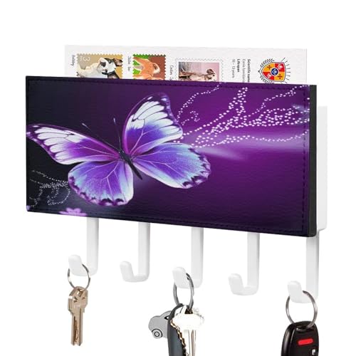 YHNNH Schlüsselhaken zur Wandmontage, schöner violetter Schmetterlingsdruck, Kunststoff-Dekor-Schlüsselaufhänger für die Wand mit 5 Schlüsselhaken, individuelles Schlüsselbrett für Eingangsbereich YHNNH Schlüsselhaken zur Wandmontage, schöner violetter Schmetterlingsdruck, Kunststoff-Dekor-Schlüsselaufhänger für die Wand mit 5 Schlüsselhaken, individuelles Schlüsselbrett für Eingangsbereich von YHNNH