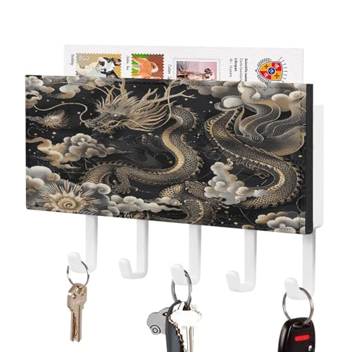 YHNNH Schlüsselhaken zur Wandmontage, schwarzer chinesischer Drachenaufdruck, Kunststoff-Dekor-Schlüsselaufhänger für die Wand mit 5 Schlüsselhaken, individuelles Schlüsselbrett für Eingangsbereich YHNNH Schlüsselhaken zur Wandmontage, schwarzer chinesischer Drachenaufdruck, Kunststoff-Dekor-Schlüsselaufhänger für die Wand mit 5 Schlüsselhaken, individuelles Schlüsselbrett für Eingangsbereich von YHNNH