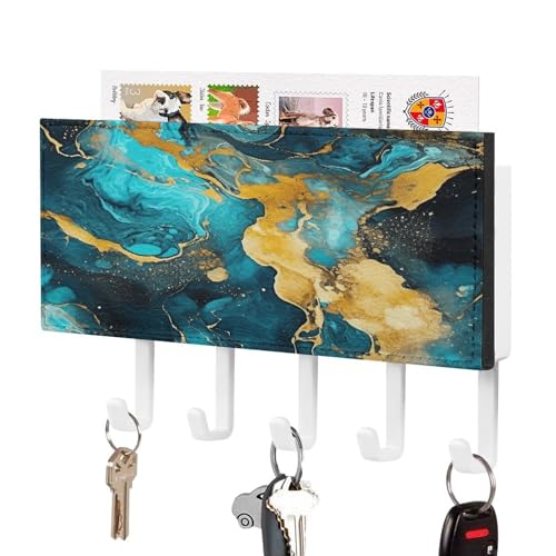 YHNNH Schlüsselhaken zur Wandmontage, türkis und goldbedruckt, Kunststoff-Dekor-Schlüsselaufhänger für die Wand, mit 5 Schlüsselhaken, individuelles Schlüsselbrett für Eingangsbereich, Wohnzimmer YHNNH Schlüsselhaken zur Wandmontage, türkis und goldbedruckt, Kunststoff-Dekor-Schlüsselaufhänger für die Wand, mit 5 Schlüsselhaken, individuelles Schlüsselbrett für Eingangsbereich, Wohnzimmer von YHNNH