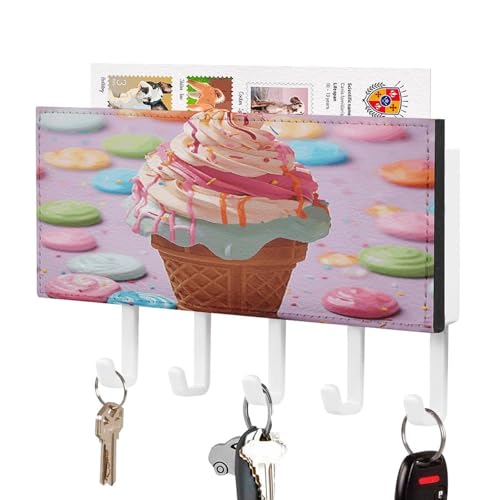YHNNH Schlüsselhaken zur Wandmontage, viele farbige Eiscreme-bedruckte Kunststoff-Dekor-Schlüsselaufhänger für die Wand mit 5 Schlüsselhaken, individuelles Schlüsselbrett für Eingangsbereich von YHNNH