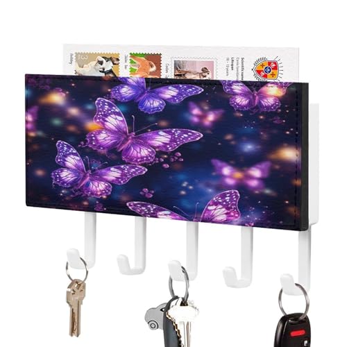 YHNNH Schlüsselhaken zur Wandmontage, violetter niedlicher Schmetterling, bedruckter Kunststoff-Dekor-Schlüsselaufhänger für die Wand mit 5 Schlüsselhaken, individuelles Schlüsselbrett für YHNNH Schlüsselhaken zur Wandmontage, violetter niedlicher Schmetterling, bedruckter Kunststoff-Dekor-Schlüsselaufhänger für die Wand mit 5 Schlüsselhaken, individuelles Schlüsselbrett für von YHNNH