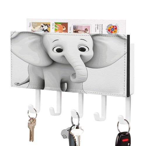 YHNNH Schlüsselhaken zur Wandmontage, weißer Elefantendruck, Kunststoff-Dekor-Schlüsselaufhänger für die Wand mit 5 Schlüsselhaken, individuelles Schlüsselbrett für Eingangsbereich, Wohnzimmer, Büro YHNNH Schlüsselhaken zur Wandmontage, weißer Elefantendruck, Kunststoff-Dekor-Schlüsselaufhänger für die Wand mit 5 Schlüsselhaken, individuelles Schlüsselbrett für Eingangsbereich, Wohnzimmer, Büro von YHNNH