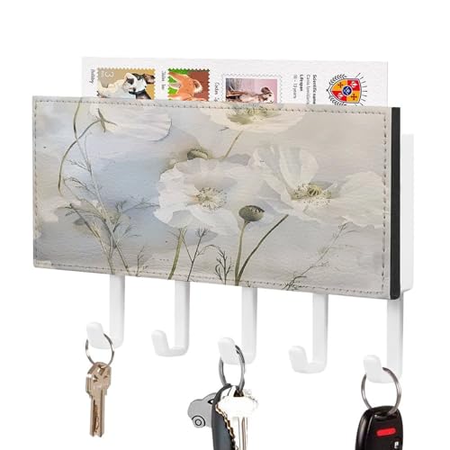 YHNNH Schlüsselhaken zur Wandmontage, zartes weißes Blumenmuster, Kunststoff-Dekor-Schlüsselaufhänger für die Wand mit 5 Schlüsselhaken, individuelles Schlüsselbrett für Eingangsbereich, Wohnzimmer YHNNH Schlüsselhaken zur Wandmontage, zartes weißes Blumenmuster, Kunststoff-Dekor-Schlüsselaufhänger für die Wand mit 5 Schlüsselhaken, individuelles Schlüsselbrett für Eingangsbereich, Wohnzimmer von YHNNH