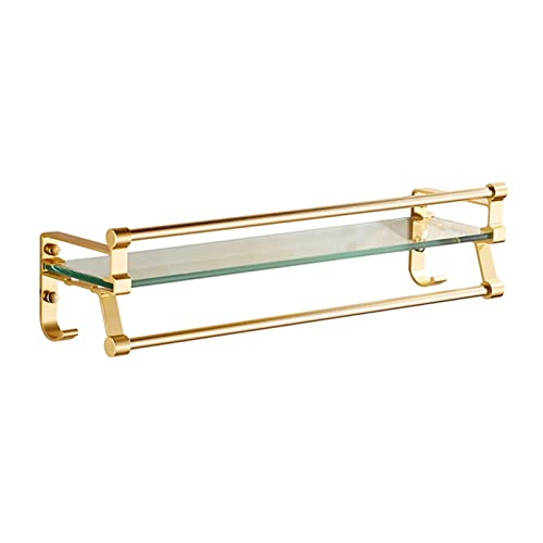 YHPD Rechteckige Glas Badezimmer Regal mit Handtuch Bar Lagerung Regale Wand montiert schwimmende Regale für Bad, Küche, Schlafzimmer (Color : Gold, Size : 50CM/19.6INCH) von YHPD