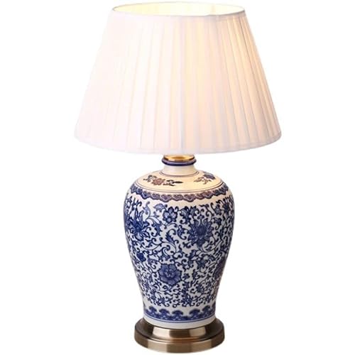 YHQSYKS Große orientalische Keramik Tischlampe Schlafzimmer Nachttischlampe chinesische Blaue und weiße Porzellan Schreibtischlampen China antike Vase Schlafzimmer Schreibtischlampe Büro Nachtlampe von YHQSYKS