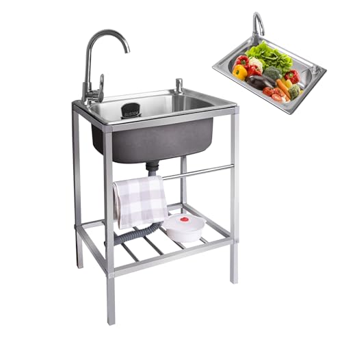Edelstahl Spülbecken Küche,Utility Waschbecken Frei Stehende,mit Wasserhahn Lagerregale Im Freien Waschbecken Waschstation,kommerzielle Restaurant Waschbecken,für Waschküche Garage Bauernhaus(18.8x13. von YHQYCGS