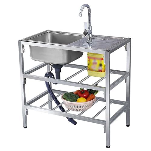 Freistehende tragbare Spüle mit Ständer und Wasserhahn,Easy To Clean，für Outdoor,Hinterhof, Küche,Restaurant,Garage,Garten,Bar. (Size : Double layer) von YHQYCGS