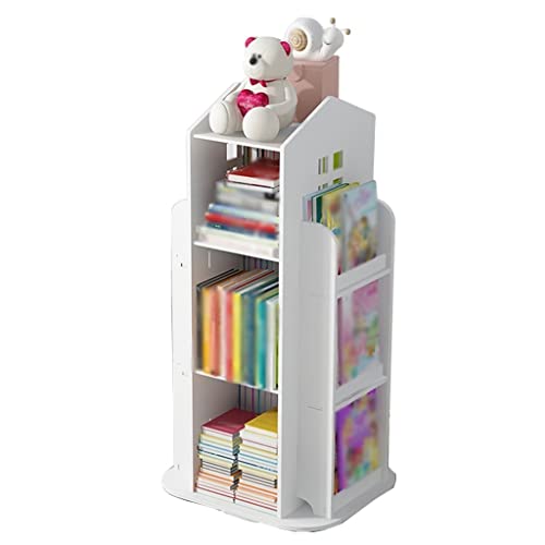 YHRJ Kinderbücherregal mädchen Einfaches Bücherregal, Home Cartoon Kinder Bücherregal, Kindergarten Spielzeug Lagerregal, Rotierendes kleines Hausgestell (Color : Weiß, Size : 41 * 41 * 95cm) von YHRJ