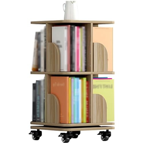 360° Drehbares Kleines Bücherregal, Mehrschichtiges Bewegliches Bücherregal, Studentenbuch Organizer Für Wohnheime, Bücherregale Für Büro (Color : Walnut Color, S : 2 Layers) von YHRJOZ