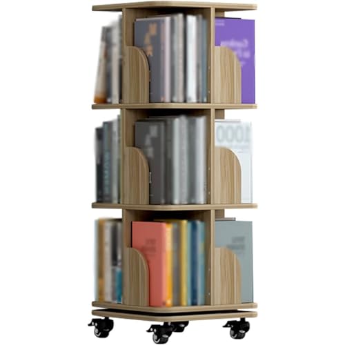 360° Drehbares Kleines Bücherregal, Mehrschichtiges Bewegliches Bücherregal, Studentenbuch Organizer Für Wohnheime, Bücherregale Für Büro (Color : Walnut Color, S : 3 Layers) von YHRJOZ