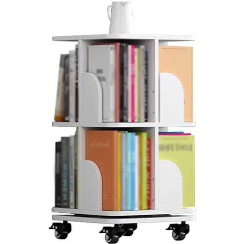 360° Drehbares Kleines Bücherregal, Mehrschichtiges Bewegliches Bücherregal, Studentenbuch Organizer Für Wohnheime, Bücherregale Für Büro (Color : White Color, S : 2 Layers) von YHRJOZ