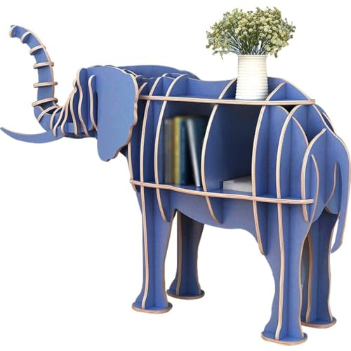 Bücherregal In Cartoon-Elefantenform, Tierform Einkaufszentrum Dekoration, Einfach Zu Montierender Buch-Organizer Für Den Boden, PVC Holz Kunststoffplatte (Color : Blue Color, S : 87 * 25 * 59cm) von YHRJOZ