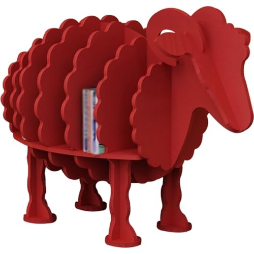 Kreativer Schaf Tier Bücherständer, Bibliotheksbodenverzierungen, Bücherregale Für Wohnzimmer, Großes Bücherregal Für Schlafzimmer (Color : Red Color, S : 107 * 57 * 74cm) von YHRJOZ