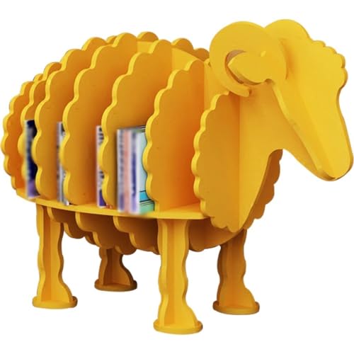 Kreativer Schaf Tier Bücherständer, Bibliotheksbodenverzierungen, Bücherregale Für Wohnzimmer, Großes Bücherregal Für Schlafzimmer (Color : Yellow Color, S : 107 * 57 * 74cm) von YHRJOZ
