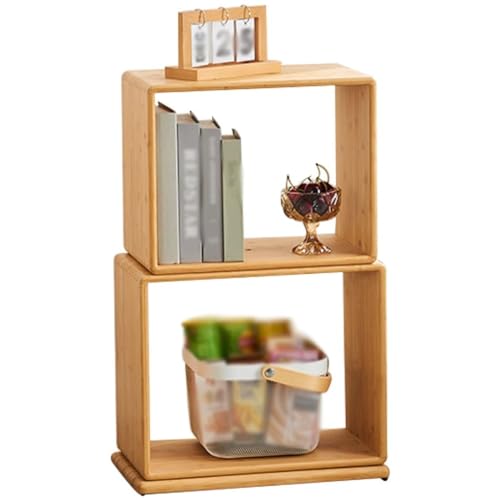 Schlafzimmer-drehbares Bücherregal, Einfaches Quadratisches Design-Bücherregal, Einfach Zu Installierender Buch-Organizer Aus Holz, Platz Sparen (Color : A, S : 2 Layers) von YHRJOZ