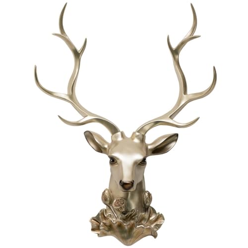 Wanddekoration An Der Wand Montierte Tierkopfskulptur, Dreidimensionaler Hirschkopf-Wandanhänger, Goldene Wohnzimmer-Wanddekoration, (Color : Gold, S : 57 * 21 * 72cm) von YHRJOZ