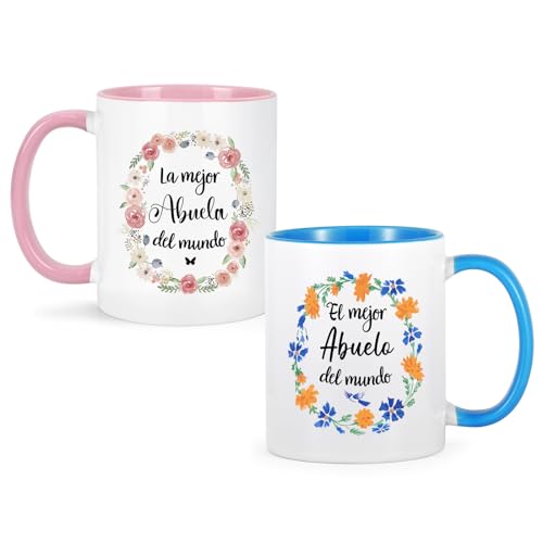 YHRJWN Kaffeetassen, 2er-Set, Motiv: La Mejor Abuela Abuelo, beste Oma Opa, Geschenke, 325 ml, Porzellan, Weihnachtsthema, wiederverwendbar, spülmaschinenfest von YHRJWN