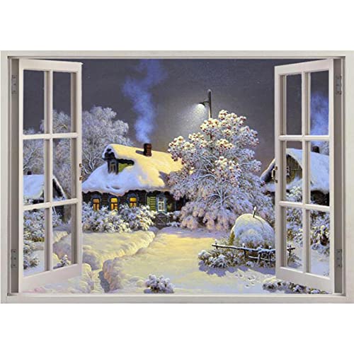 YHSGY Schneelandschaft Leinwandbilder - Winterbilder - Leinwand Wandkunst Gemälde für Wohnzimmer Deko - Bild auf Leinwand - Winterszene außerhalb des Fensters 50x65cm(20"x26") Rahmenlos von YHSGY