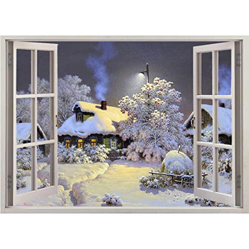 YHSGY Schneelandschaft Leinwandbilder - Winterbilder - Leinwand Wandkunst Gemälde für Wohnzimmer Deko - Bild auf Leinwand - Winterszene außerhalb des Fensters 80x105cm(32"x42") Rahmenlos von YHSGY