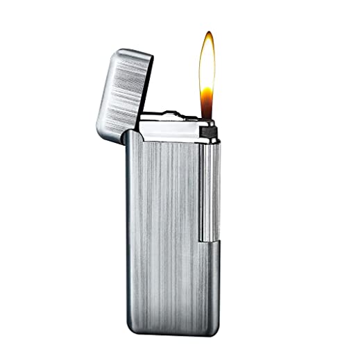 Tragbares, schlankes Taschenfeuerzeug, Feuerzeug aus gebürstetem Metall, cooles Design, schlankes Feuerzeug mit weicher Flamme und vertikaler Zündrolle, kreatives Geschenk for Männer ( Color : Silver von YHSGY