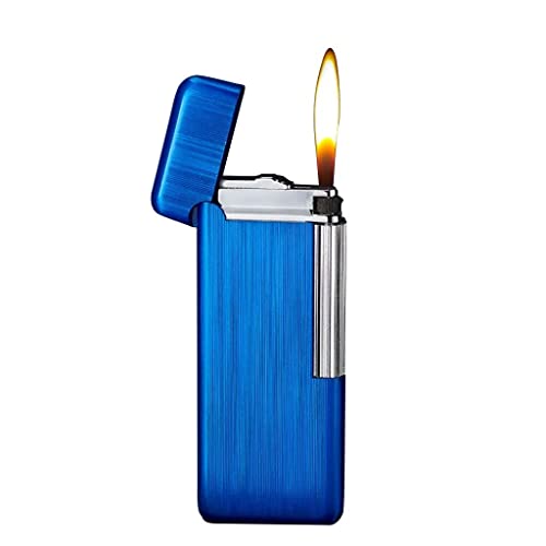 Tragbares, schlankes Taschenfeuerzeug, Feuerzeug aus gebürstetem Metall, cooles Design, schlankes Feuerzeug mit weicher Flamme und vertikaler Zündrolle, kreatives Geschenk for Männer ( Color : Blau ) von YHSGY