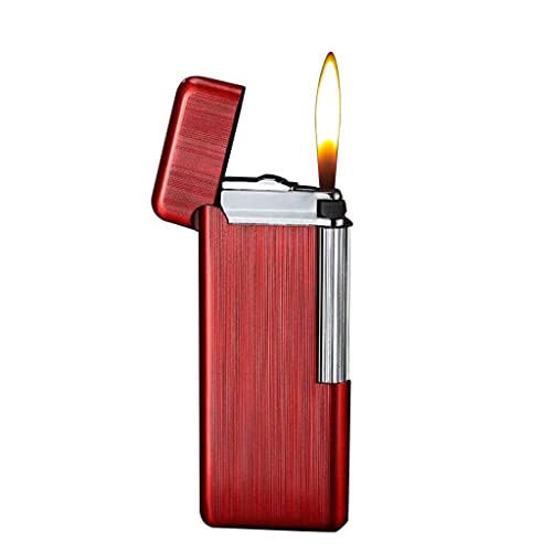 Tragbares, schlankes Taschenfeuerzeug, Feuerzeug aus gebürstetem Metall, Cooles Design, schlankes Feuerzeug mit weicher Flamme und vertikaler Zündrolle, kreatives Geschenk for Männer (Color : Rot) von YHSGY