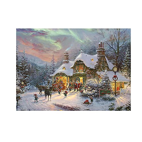 YHSGY Weihnachtslandschaft Winterbilder Schneelandschaft Leinwandbilder.Leinwand Wandkunst Gemälde für Wohnzimmer Deko 30x42cm(12"x17") Rahmenlos von YHSGY