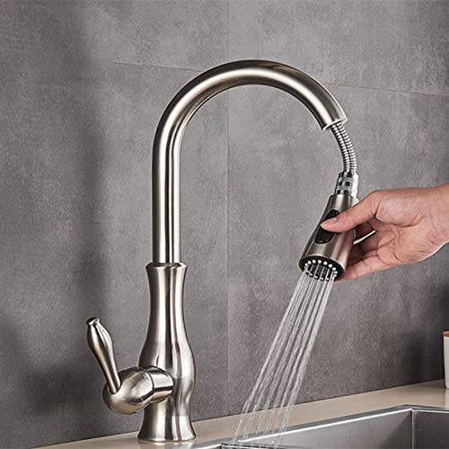 YHSGY Ausziehbarer Küchenwasserhahn Aus Gebürstetem Nickel Installieren Sie Einen Um 360 Grad Drehbaren Wasserhahn Auf Dem Deck Messinghahn Mit Polierter Oberfläche YHSGY Ausziehbarer Küchenwasserhahn Aus Gebürstetem Nickel Installieren Sie Einen Um 360 Grad Drehbaren Wasserhahn Auf Dem Deck Messinghahn Mit Polierter Oberfläche von YHSGY