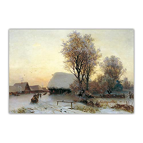 YHSGY Ivan Shishkin - Winterabend - Schneelandschaft Leinwandbilder - Winterbilder - Leinwand Wandkunst Gemälde für Wohnzimmer Deko - Bild auf Leinwand 80x120cm(32"x48") Rahmenlos von YHSGY