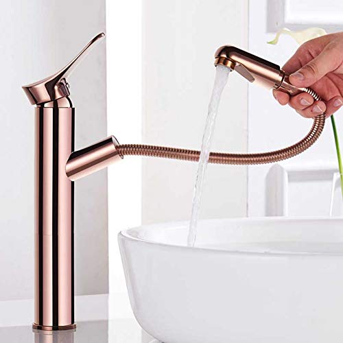 YHSGY Küchenarmatur Kupfer Roségold Pull-Typ Becken Wasserhahn Heißen Und Kalten Europäischen Becken Waschbecken Wasserhahn Skalierbar von YHSGY