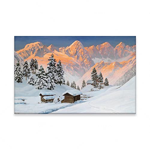 YHSGY Schneelandschaft Leinwandbilder - Winterbilder - Leinwand Wandkunst Gemälde für Wohnzimmer Deko - Bild auf Leinwand - Natur Schnee Berglandschaft 60x90cm(24"x36") Rahmenlos von YHSGY