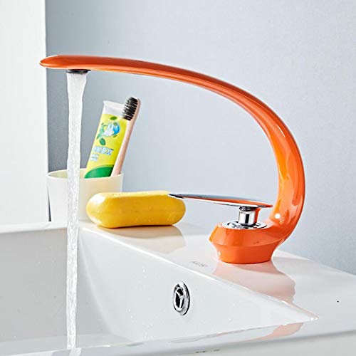 YHSGY Spültischarmaturen Becken Wasserhahn Moderne Orange Waschbecken Mischbatterie Messing Waschbecken Wasserhahn Einzigen Griff Einlochkran Für Badezimmer von YHSGY