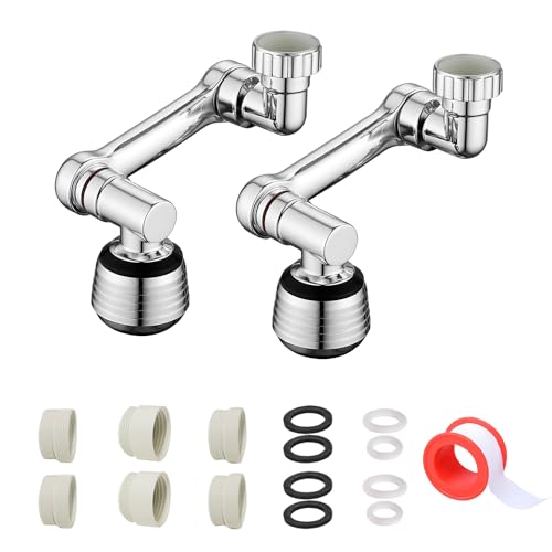 YHUIKXIN 2 Pcs Universal Rotating Faucet Extender 1080° Schwenkbarer Wasserhahn Strahlregler 2 Wasserauslassmodi für Küche Bad Universeller Wasserhahnanschluss, Silber von YHUIKXIN