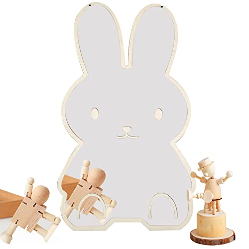 YHUIKXIN Kinderzimmer Spiegel Wandspiegel Acryl Deko Badezimmerspiegel Hase Aufkleber 3D Süßer Spiegel mit Holz Wanddekoration Bad selbstklebend für Kinderzimmer Badezimmer Heimdekoration (Hase) von YHUIKXIN