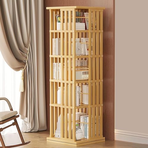 YHWKGZ 360 ° Drehbares Bücherregal, Unabhängiges Bücherregal, Schmaler, Kompakter Zeitschriftenständer for Den Schreibtisch Im Klassenzimmer, 5-stufiges Leseregal for Die Bibliothek zu Hause(Original von YHWKGZ