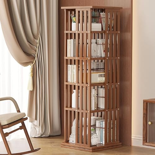 YHWKGZ 360 ° Drehbares Bücherregal, Unabhängiges Bücherregal, Schmaler, Kompakter Zeitschriftenständer for Den Schreibtisch Im Klassenzimmer, 5-stufiges Leseregal for Die Bibliothek zu Hause(Brown) von YHWKGZ