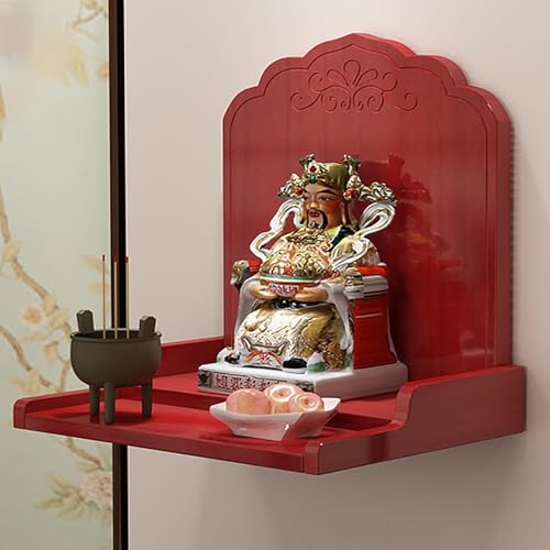 YHWKGZ Altartisch Mit Buddha-Statue, Opfertisch Aus Massivholz, Weihrauchbrennertisch For Den Gebetsaltar Zur Wandmontage, Persönlicher Altarständer, Geeignet for Zuhause, Unternehmen(Rosso,14.1x11.8x von YHWKGZ