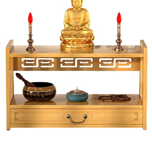YHWKGZ Altartisch for Chinesische Schreine, Kleiner Buddhistischer Räuchergefäß-Sockel, Opfertisch Puja, Meditationstisch Aus Bambus-Buddha Mit Schublade, Geeignet for Wohnzimmer, Tempel(Double-Layer von YHWKGZ