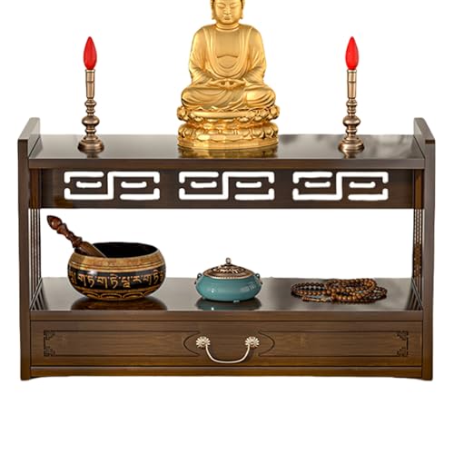 YHWKGZ Altartisch for Chinesische Schreine, Kleiner Buddhistischer Räuchergefäß-Sockel, Opfertisch Puja, Meditationstisch Aus Bambus-Buddha Mit Schublade, Geeignet for Wohnzimmer, Tempel(Double-Layer von YHWKGZ