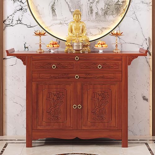 YHWKGZ Altartisch for Persönlichen Schrein, Altarschrank Aus Bambus Mit Buddha-Nische Und Stauraum, Buddhistischer Tisch Mit Chinesischem Schranksockel, Breiter Schreibtisch(Length128cm/50.4in) von YHWKGZ