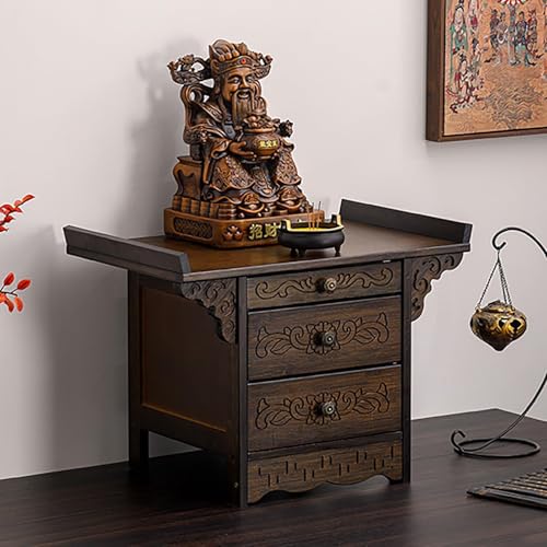 YHWKGZ Chinesischer Altarschrank Aus Bambus, Altartisch Mit Ausziehbarem Ausziehbrett-Design, Buddha-Nische Mit Stauraum, for Entspannung, Gebete, Wahrsagerei, Anbetung(Brown walnut,Length60cm/23.6in) von YHWKGZ