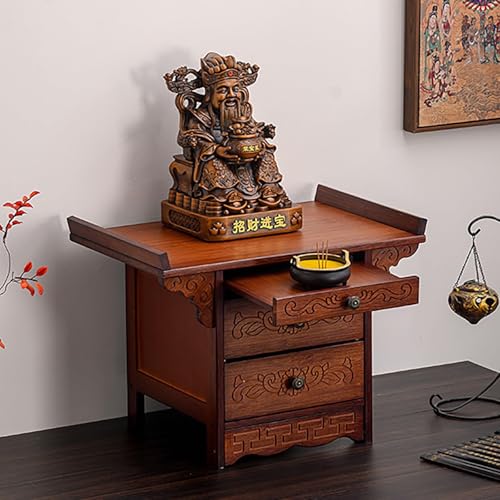 YHWKGZ Chinesischer Altarschrank Aus Bambus, Altartisch Mit Ausziehbarem Ausziehbrett-Design, Buddha-Nische Mit Stauraum, for Entspannung, Gebete, Wahrsagerei, Anbetung(Reddish,Length60cm/23.6in) von YHWKGZ